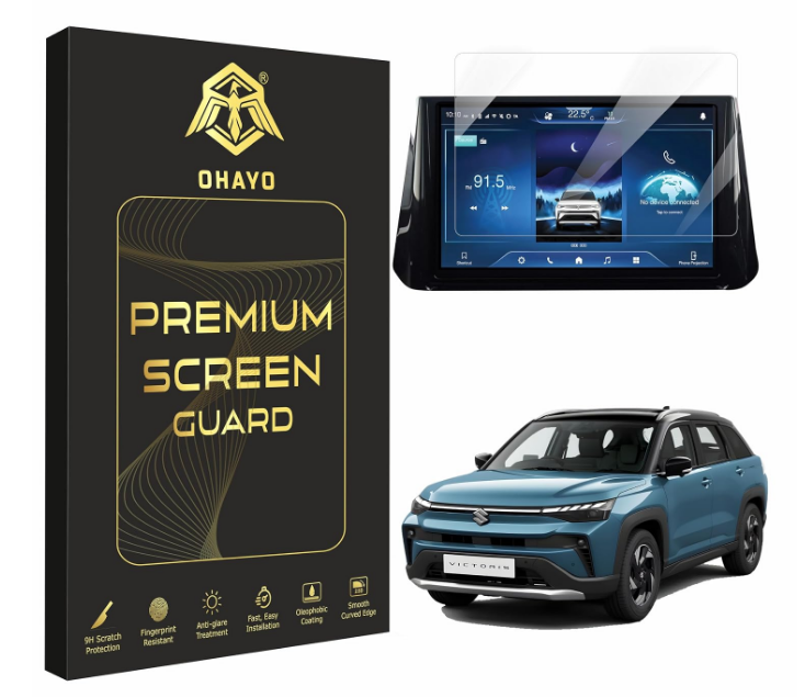 OHAYO 10.1-inch touch screen guard protector film applied on Maruti Suzuki Victoris SmartPlay infotainment system