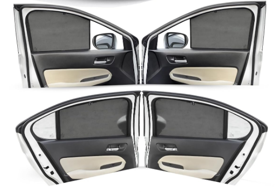 Autofact custom-fit Z-black cotton mesh window sunshades pack of 6 mounted on car side window panels