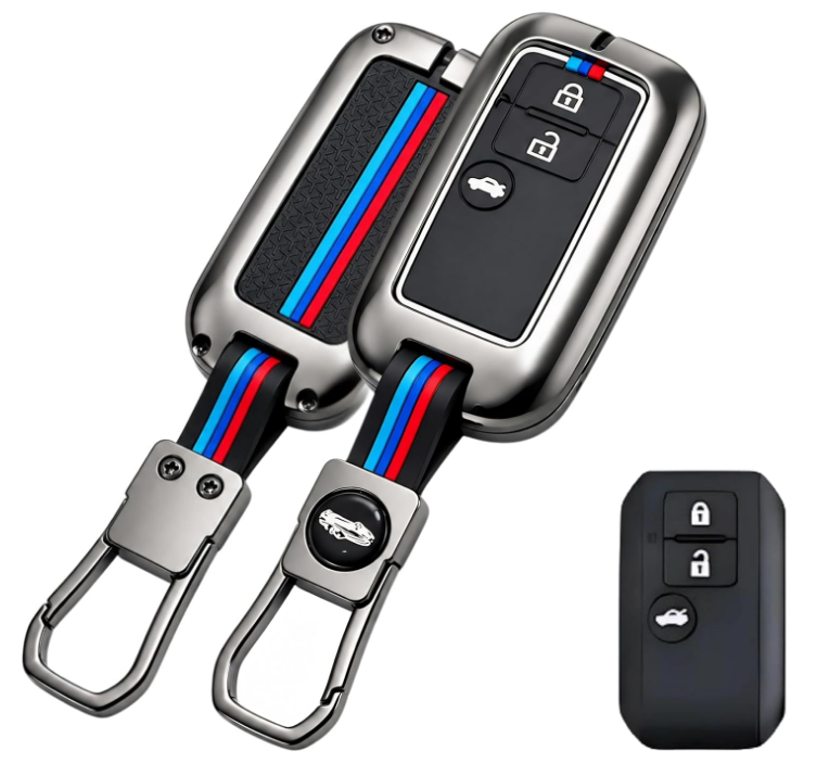 Zealsy heavy-duty zinc alloy metal key cover case with keyring for Maruti Suzuki 3-button smart key fob