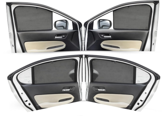 Autofact custom-fit Z-black cotton mesh window sunshades pack of 4 mounted on Tata Altroz side window panels