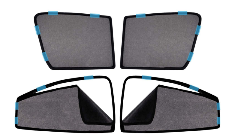Kingsway custom-fit magnetic Z-black cotton mesh window sunshades pack of 4 fitted on Honda Amaze side window frames