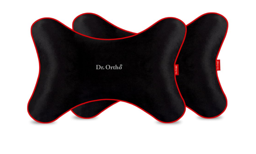 Dr. Ortho butterfly-shape black memory foam car neck rest cushion pillow mounted on driver seat headrest posts