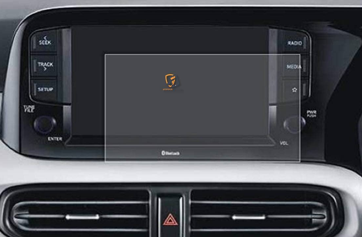 Armour Guards ultra-thin 9H tempered glass screen protector film applied on Hyundai Aura infotainment display screen