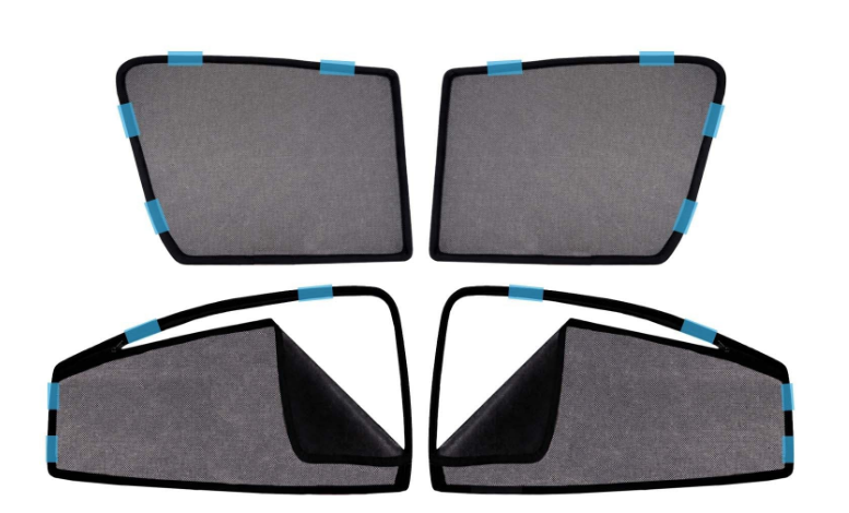 Kingsway custom-fit magnetic Z-black cotton mesh window sunshades set of 4 mounted on Hyundai Aura side window frames