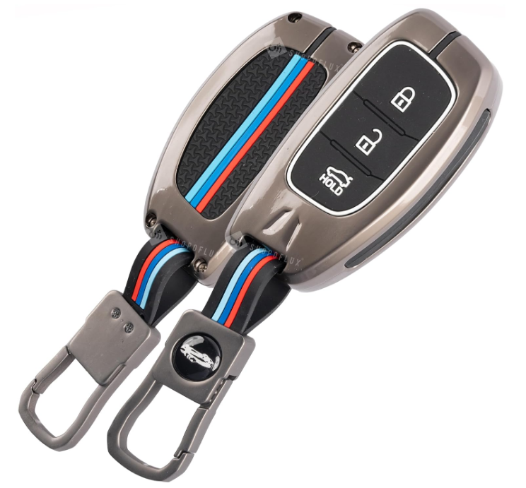 Shopoflux heavy-duty zinc alloy metal key cover case with silicone inner sleeve for Hyundai 3-button smart key fob
