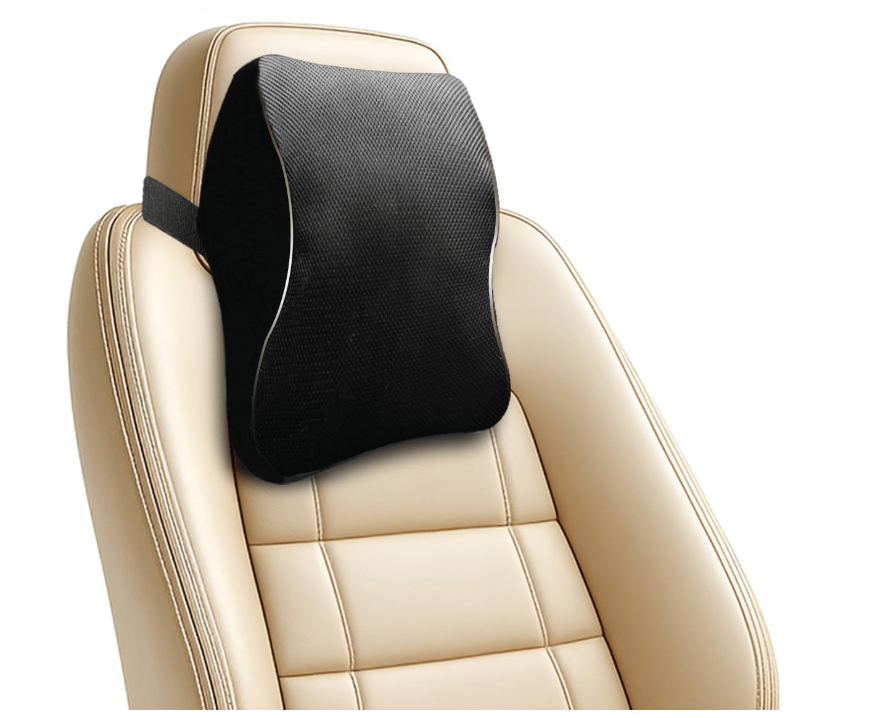 Trajectory black ergonomic memory foam car headrest neck pillow cushion strapped to driver seat