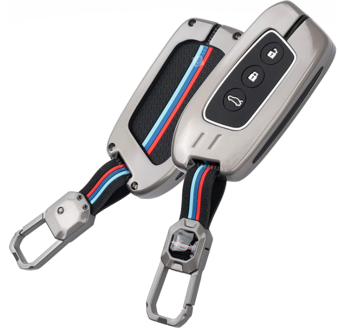 SHOPOFLUX zinc alloy metal key cover case with inner silicone sleeve for MG 3-button smart key fob