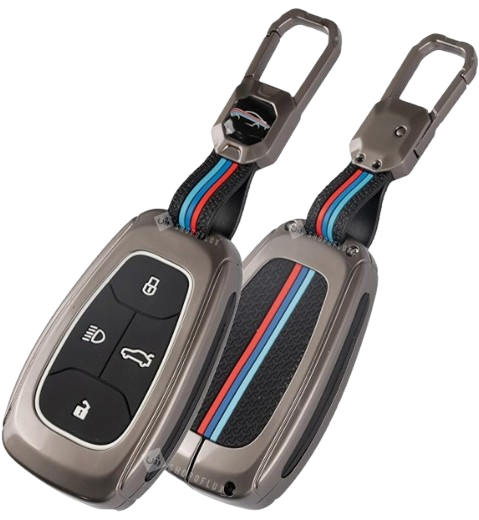 SHOPOFLUX heavy-duty zinc alloy metal key cover case with inner silicone sleeve for Tata Altroz 4-button smart key fob