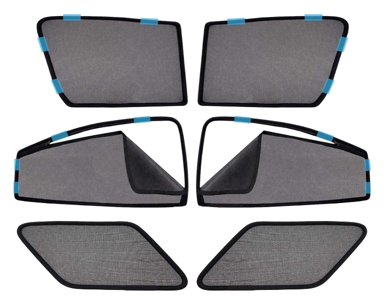 KINGSWAY pack of 6 magnetic and fix-type black mesh window sunshades fitted on TATA Sierra side windows