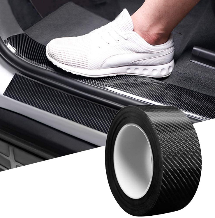 VINSU 5m roll of transparent black carbon fiber pattern self-adhesive PVC door sill protection tape