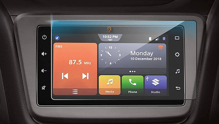 ARMOUR GUARDS 7-inch clear NANO glass screen protector guard applied on Maruti Suzuki S-Presso SmartPlay touchscreen