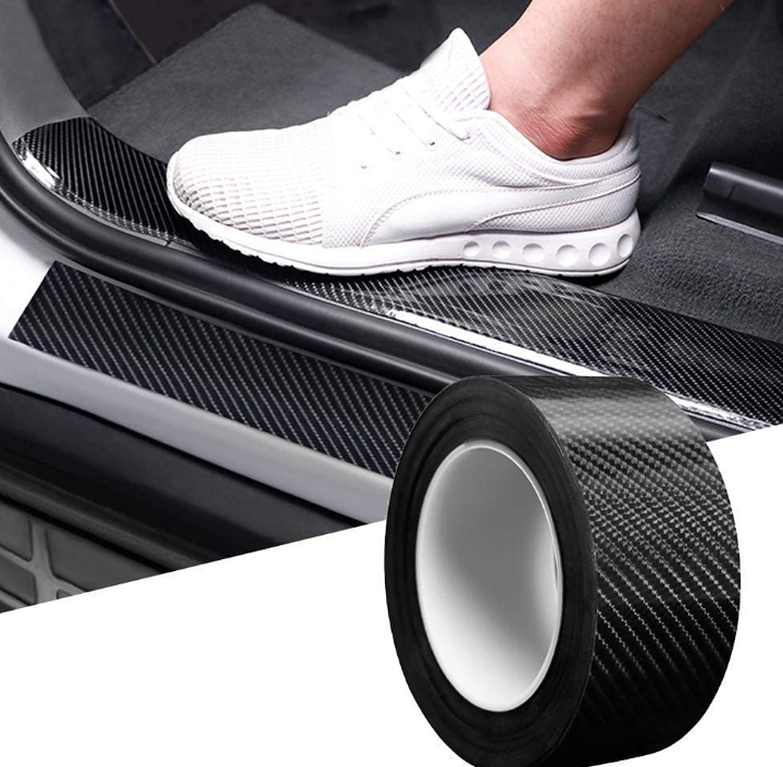 VINSU 5-meter roll of black carbon fiber pattern PVC self-adhesive door sill scuff protection tape