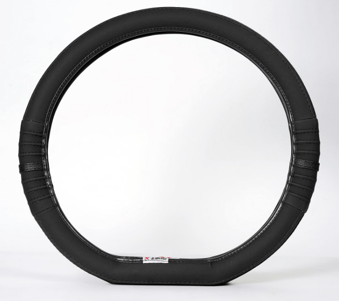 Soft X black perforated faux leather flat-bottom D-shape steering wheel cover installed on Maruti Suzuki Celerio