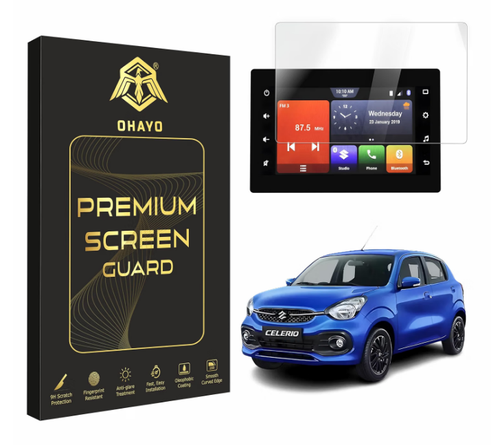 OHAYO 7-inch NANO glass 9H screen protector film applied on Maruti Suzuki Celerio touchscreen infotainment display