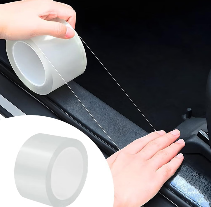 VINSU 5-meter roll of transparent carbon fiber pattern PVC self-adhesive door sill protection tape
