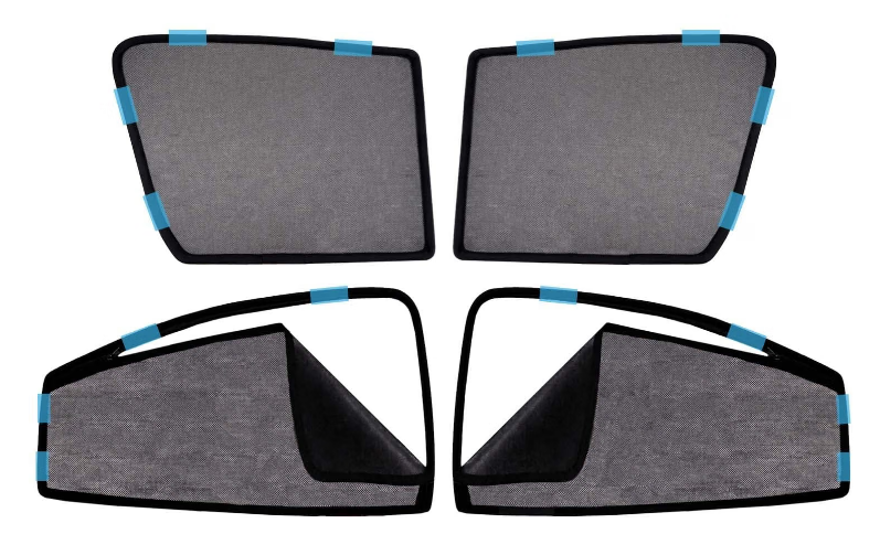 Kingsway magnetic window sunshades with rear zipper mounted on Hyundai Verna side window frame