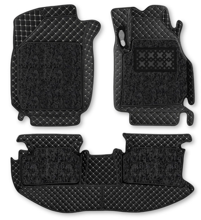 Kingsway black 7D leatherette floor mats with detachable grass mats installed in Tata Curvv footwell