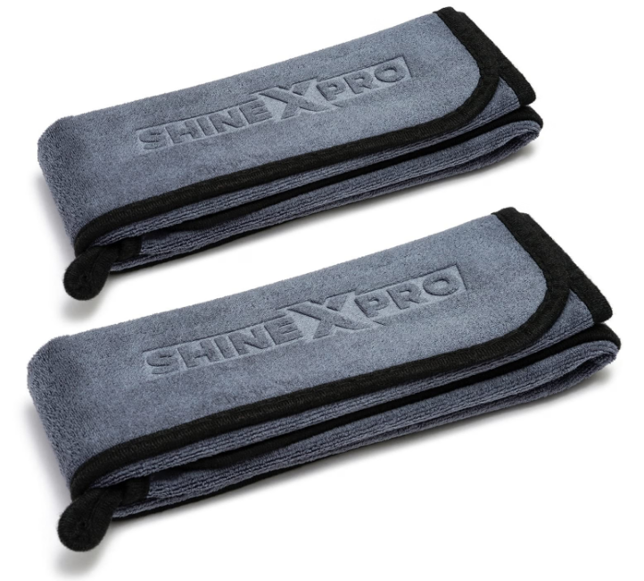 Pack of two ShineXPro 500 GSM extra-large grey microfiber drying towels with soft suede borders