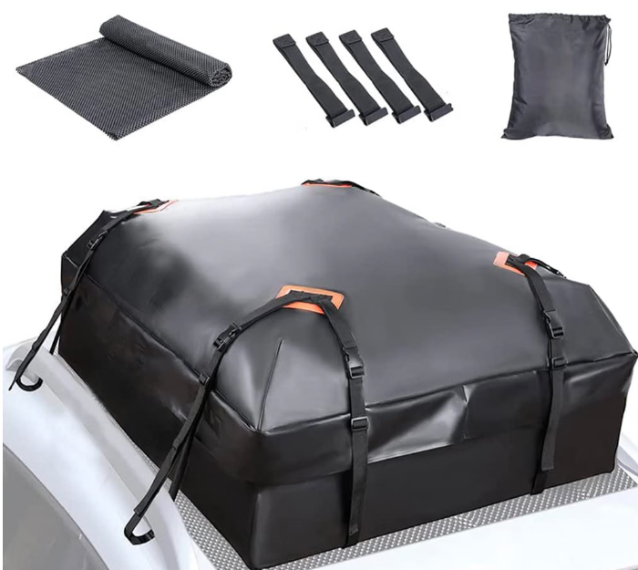 Automaze heavy-duty 15 cubic feet waterproof rooftop cargo bag secured on Renault Triber roof