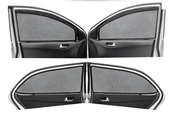 Autofact custom magnetic mesh window sunshades fitted on Renault Triber door frame