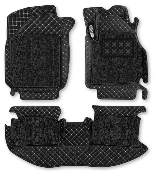 Kingsway classic black 7D PU leatherette floor mats with detachable grass layer fitted in Renault Kiger footwell