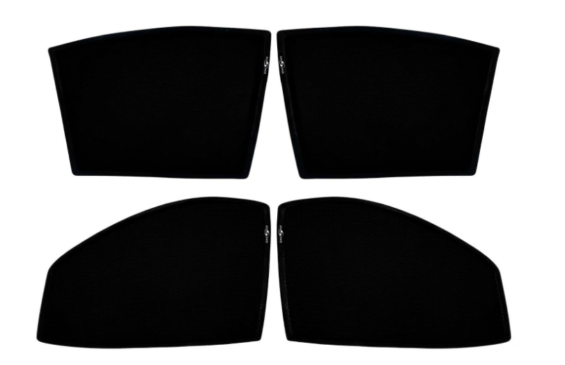 Kingsway Z-black custom fix-type half-cut side window sunshades fitted on Toyota Glanza door frame