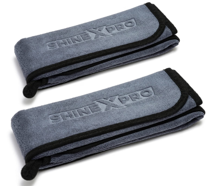 Pack of two ShineXPro 500 GSM extra large grey microfiber detailing towels with soft suede edges