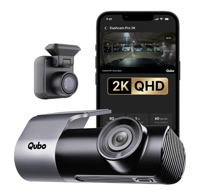 Qubo Pro 2K dual channel front and rear camera mounted on MG Hector front windshield