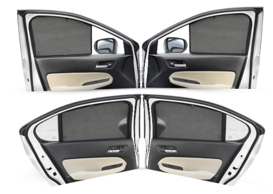 Autofact Z-black custom fix-type half-cut side window sunshades fitted on MG Hector door frame