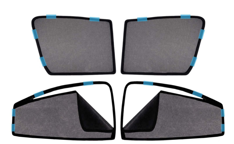 Kingsway custom magnetic side window sunshades with front half-cut and rear zipper window fitted on Honda City door frame