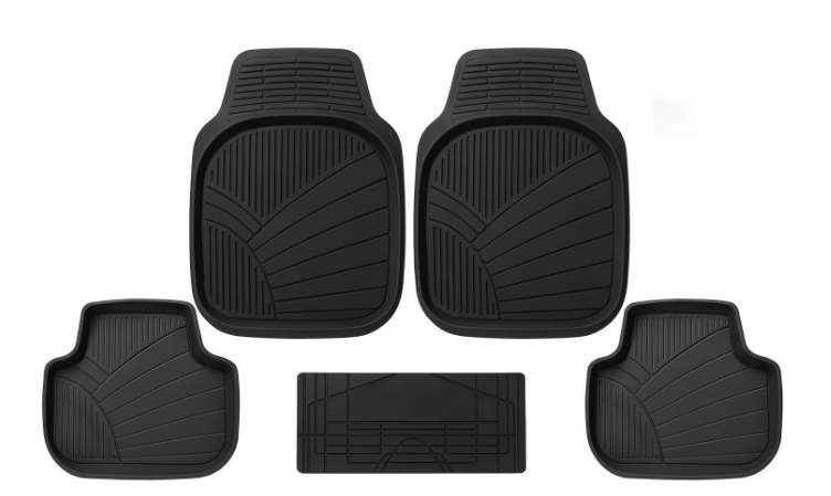 KINGSWAY black 5-piece all-weather PVC rubber car floor mats installed in MG Comet EV footwell