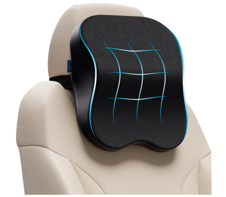 FOVERA black ergonomic memory foam car neck rest support cushion mounted on seat headrest