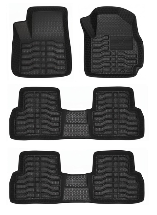 Kingsway black 4.5D waterproof PVC tray floor mats set for Hyundai Alcazar 7 seater footwells