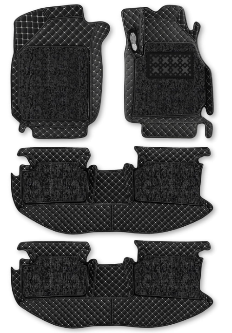 KINGSWAY black 7D waterproof PVC car floor mats set with detachable grass liners for Tata Safari 7 seater
