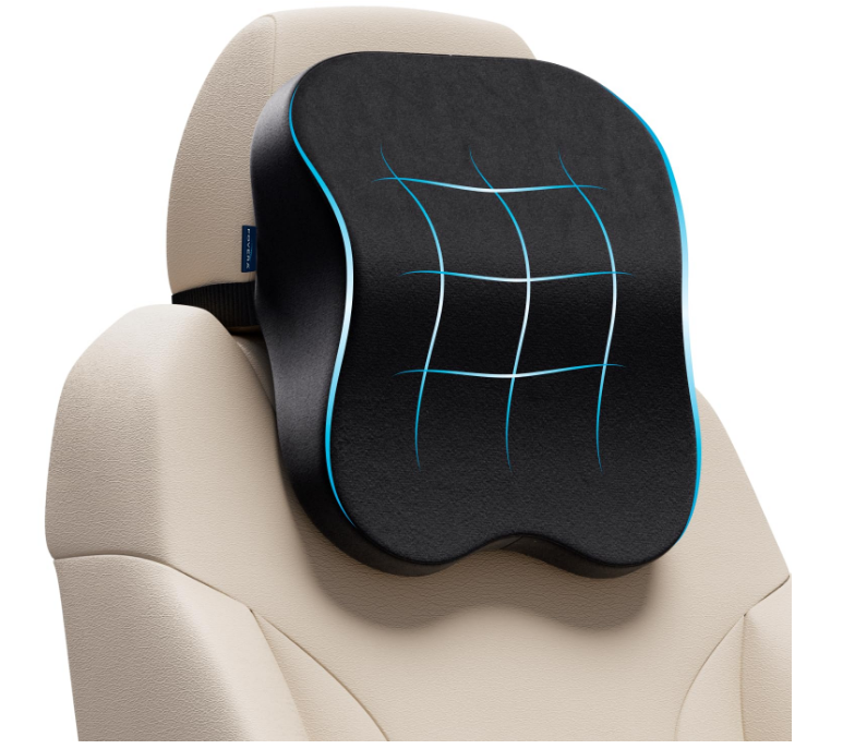 FOVERA black ergonomic memory foam car neck rest support cushion mounted on headrest