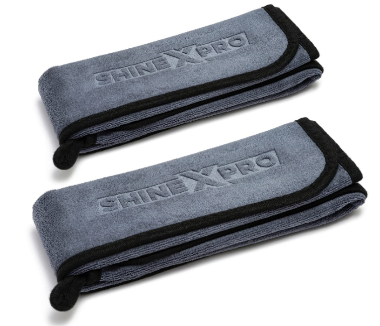 Pack of two ShineXPro 500 GSM extra large grey microfiber cloths with soft suede border