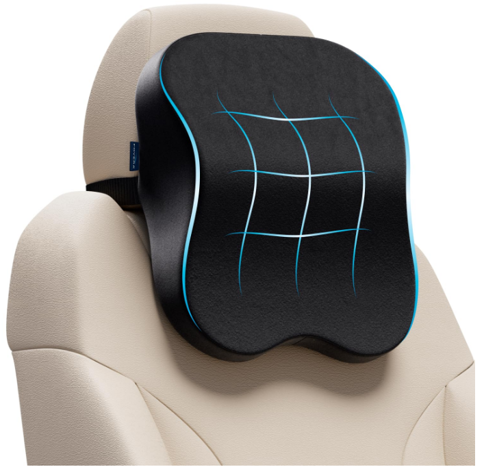 FOVERA black ergonomic memory foam car neck rest pillow mounted on vehicle seat headrest