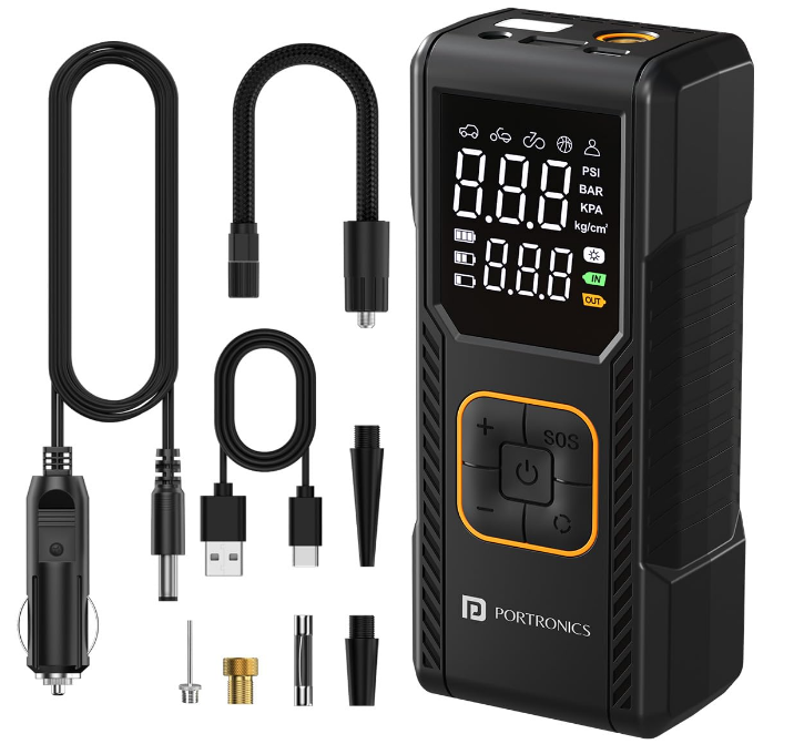 Portronics Vayu 9.0 Cordless and 12V Corded Portable Digital Tyre Inflator 150 PSI